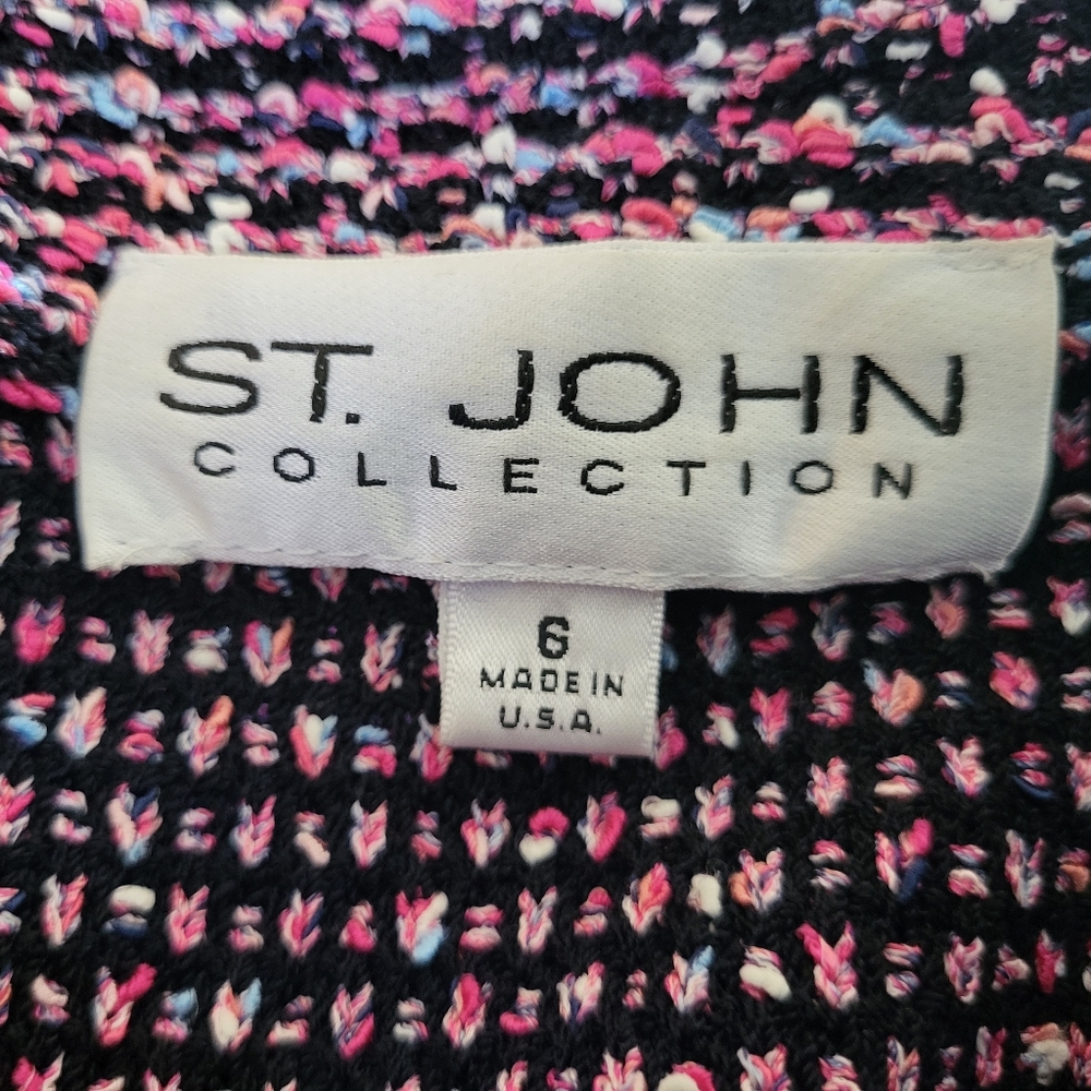 CC. Vtg. St. John Pink and Black Tweed Blazer - Size 6 - Picture 6 of 7